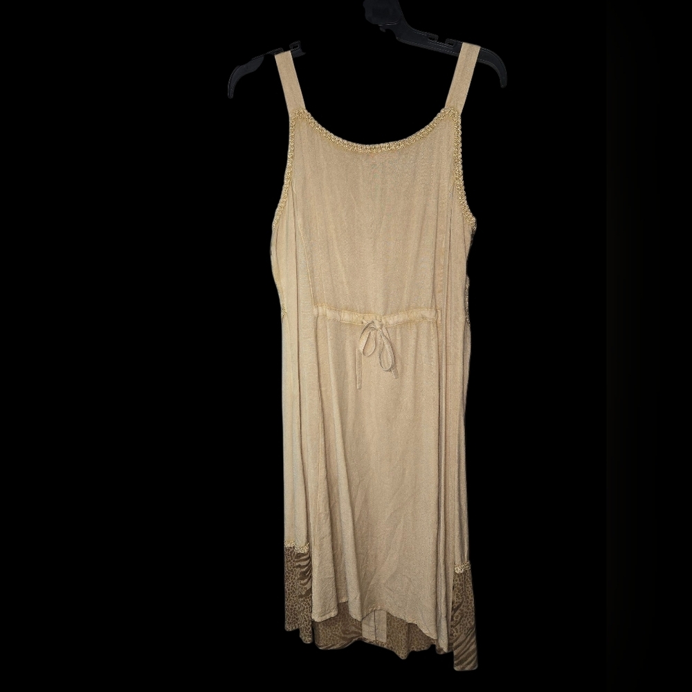 Raya Sun Tan and Brown Dress, Embroidered, Large, Boho - Picture 4 of 11